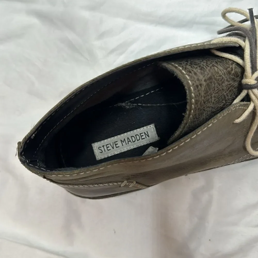 Steve Madden Grey Beckett Leather Lace Up Chukka Ankle Boots. Size 12.